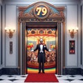 128 79. A circus-themed elevator with a rotating carousel in th Royalty Free Stock Photo