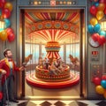 25 21. A circus-themed elevator with a rotating carousel in th Royalty Free Stock Photo