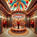 32 21. A circus-themed elevator with a rotating carousel in th Royalty Free Stock Photo