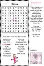 Circus themed wordsearch puzzle