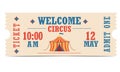 Circus ticket blue red tent. Royalty Free Stock Photo