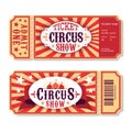 Circus tickets. Magic show entrance vintage paper ticket, festival entertaining event coupons. Birthday party card