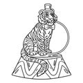 Circus Tiger Biting a Hula Hoop Isolated Coloring