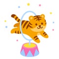 Circus tiger jumping through hoop illustration