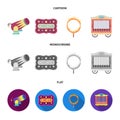 Circus trailer, circus gun, burning hoop, signboard.Circus set collection icons in cartoon,flat,monochrome style vector Royalty Free Stock Photo