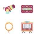 Circus trailer, circus gun, burning hoop, signboard.Circus set collection icons in cartoon style vector symbol stock Royalty Free Stock Photo