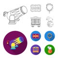 Circus trailer, circus gun, burning hoop, signboard.Circus set collection icons in outline,flat style vector symbol Royalty Free Stock Photo