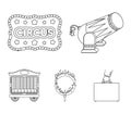 Circus trailer, circus gun, burning hoop, signboard.Circus set collection icons in outline style vector symbol stock Royalty Free Stock Photo