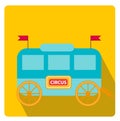 Circus trailer, wagon icon flat style with long shadows, on white background. Vector illustration.