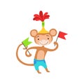 Circus Trained Monkey Animal Artist Performing A Dance With Flags For The Circus Show Royalty Free Stock Photo