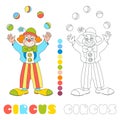 Circus Vector Clown Juggler Coloring Book Page