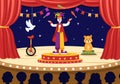 Circus Vector Illustration with Show of Gymnast, Magician, Animal Lion Tiger, Host, Entertainer, Clowns and Amusement Park