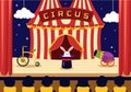Circus Vector Illustration with Show of Gymnast, Magician, Animal Lion Tiger, Host, Entertainer, Clowns and Amusement Park