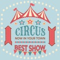 Circus vintage banner. Show welcome advertising poster with tent and text. Card with copy space. Retro frame design Royalty Free Stock Photo