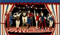 Circus Vintage Collection. The Lion Tamer, The Clown, The Circus Strong Woman, The Circus Magician, The Circus Fire Royalty Free Stock Photo