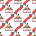 Circus vintage signboard labels seamless pattern background vector illustration entertaining ticket sign