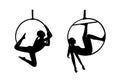 Circus woman silhouettes for logos. Woman acrobat in the aerial hoop. Vector illustration Royalty Free Stock Photo