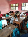 Cirebon, Indonesia - February 7 2023 : Islamic elementary school students are carrying out daily tests