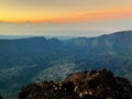 Cirque de cilaos at sunset view from piton des neiges on la reunion island Royalty Free Stock Photo