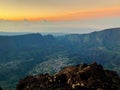 Cirque de cilaos at sunset view from piton des neiges on la reunion island