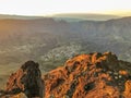 Cirque de cilaos at sunset view from piton des neiges on la reunion island Royalty Free Stock Photo