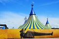 Cirque du Soleil yellow and blue tent