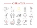 Cirrhosis. Symptoms, Treatment. Line icons set. Royalty Free Stock Photo