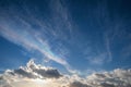 Cirrocumulus undulatus clouds with iridescent spectral colors by reflection or refraction, an optical phenomenon against a deep Royalty Free Stock Photo