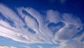 Cirrus clouds in the sky in the form of a heart. Royalty Free Stock Photo