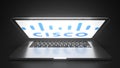 CISCO logo on the display of a portable computer, editorial conceptual 3d rendering Royalty Free Stock Photo