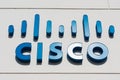 Cisco logo near Cisco headquarters campus in Silicon Valley. The blue logo is intended to depict the two towers of the Golden Gate Royalty Free Stock Photo