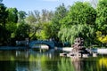 Cismigiu park, the lake and the fountain in the spring season