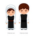 Cistercian monk and nun. Catholics. Religious man and woman. Cartoon character.