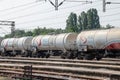 Cistern Tank wagons train from Nafta Industria Srbije passing in an industrial district of Pancevo.