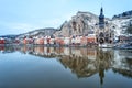 The citadel, Collegiate Church and Meuse, Dinant, Belgium Royalty Free Stock Photo