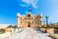 Citadel of Qaitbay, famous medieval fort built on the place of Lighthouse of Alexandria, Egypt travel landmark Royalty Free Stock Photo