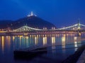 Citadella and Liberty Bridge in Budapest at night.