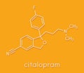 Citalopram anti-depressant drug molecule. Skeletal formula.