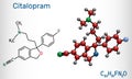 Citalopram, C20H21FN2O molecule. It is antidepressant, selective serotonin reuptake inhibitor SSRI class, is widely used to