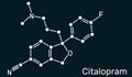 Citalopram, C20H21FN2O molecule. It is antidepressant, selective serotonin reuptake inhibitor SSRI class, is widely used to