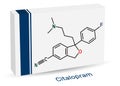 Citalopram, C20H21FN2O molecule. It is antidepressant, selective serotonin reuptake inhibitor SSRI class, is widely used to