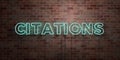 CITATIONS - fluorescent Neon tube Sign on brickwork - Front view - 3D rendered royalty free stock picture