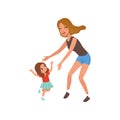 Cite smiling girl running towards her mother, happy mom and her daughter vector Illustration