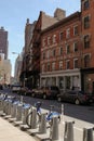 Citibike on Duane St near Greenwich street with buildings and blue sky Royalty Free Stock Photo