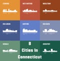 8 Cities in Connecticut (Hartford, New London, New Haven, West Hartford, Middletown, Stamford, Bridgeport, Norwalk )