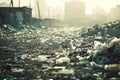 Cities in Ruins: Garbage, Abandoned Buildings, Polluted Oceans, and Factories. Concept Decaying