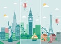 Cities skylines design with landmarks. London, Paris and New York cities skylines design with landmarks. Vector Royalty Free Stock Photo