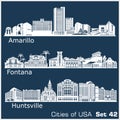 Cities of USA - Fontana, Amarillo, Huntsville. Detailed architecture. Trendy vector illustration.