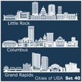 Cities of USA - Grand Rapids, Columbus, Little Rock. Detailed architecture. Trendy vector illustration.