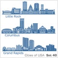 Cities of USA - Grand Rapids, Columbus, Little Rock. Detailed architecture. Trendy vector illustration.